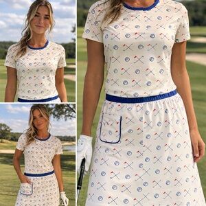 VTG Women’s Vested Gentress M Golf Skirt Top Print Hand Screen Outfit 10 60s 70s